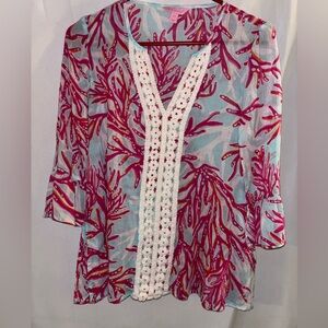 Lilly Pulitzer Luci Tunic Top Pink and Blue xxs